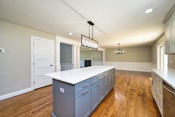 Interior, Kitchen, Pendant Lights, Recessed Lighting, Wood Texture Flooring