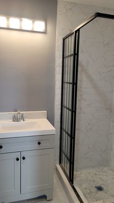 Bathroom, Glass Shower, Interior, Marble Walls