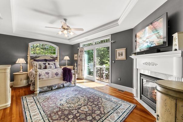 Bedroom, Fireplace, Interior, Wood Texture Flooring