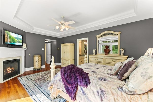 Bedroom, Fireplace, Interior, Wood Texture Flooring