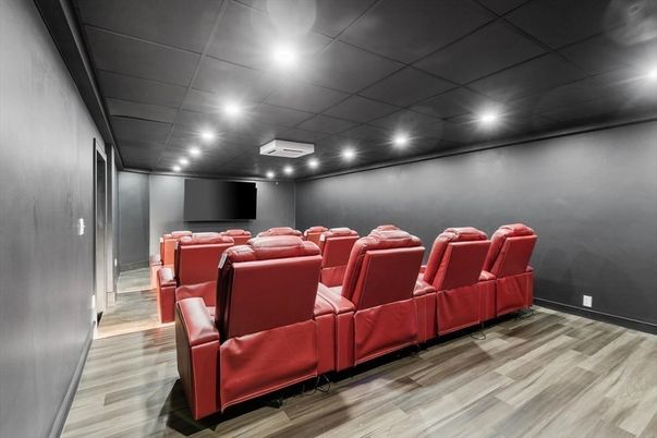 Home Theatre Room, Interior, Recessed Lighting, Theatre Room, Wood Texture Flooring