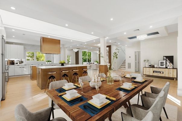 Interior, Kitchen, Living room, Recessed Lighting, Wood Texture Flooring
