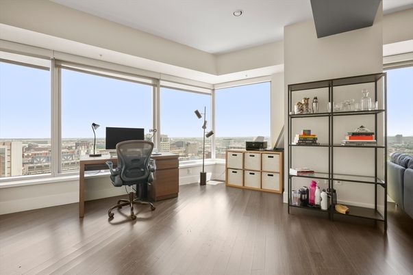 Home Office, Interior, Recessed Lighting, Wood Texture Flooring