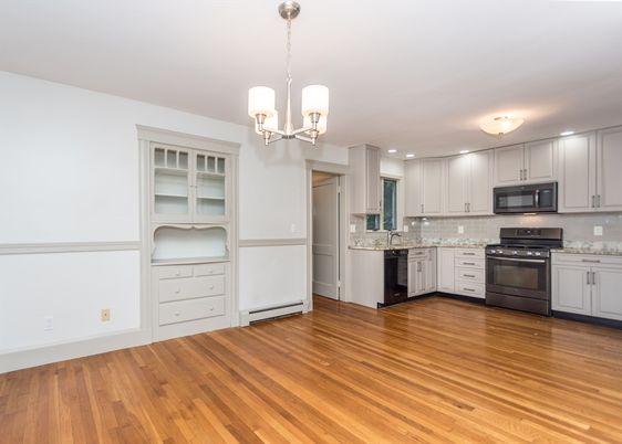 Chandelier, Interior, Kitchen, Pendant Lights, Recessed Lighting, Wood Texture Flooring