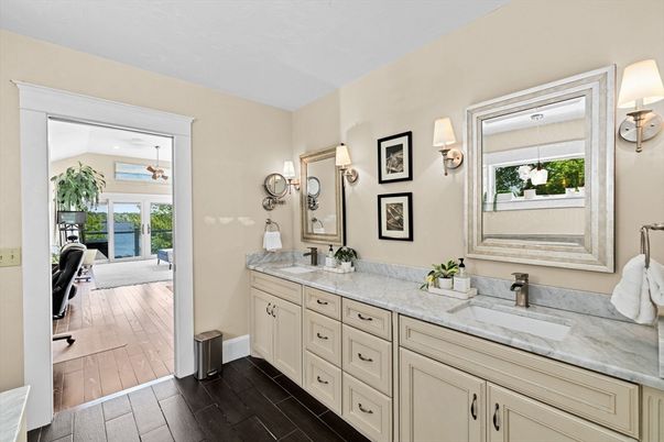 Bathroom, Dual Sink Vanities, Interior, Water, Wood Texture Flooring