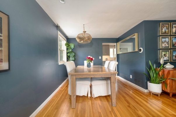 Dining room, Interior, Recessed Lighting, Wood Texture Flooring