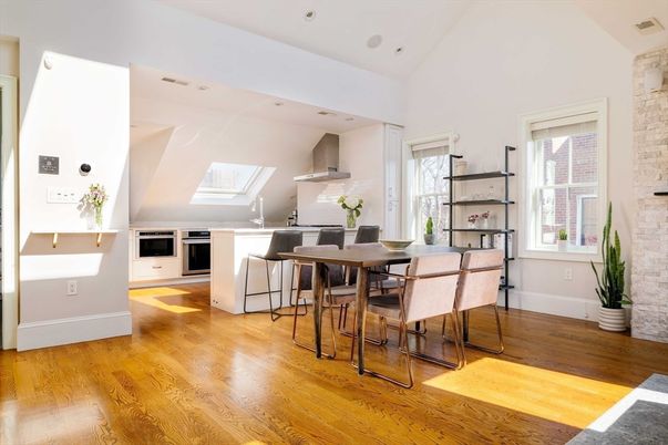 Dining room, Interior, Kitchen, Recessed Lighting, Wood Texture Flooring