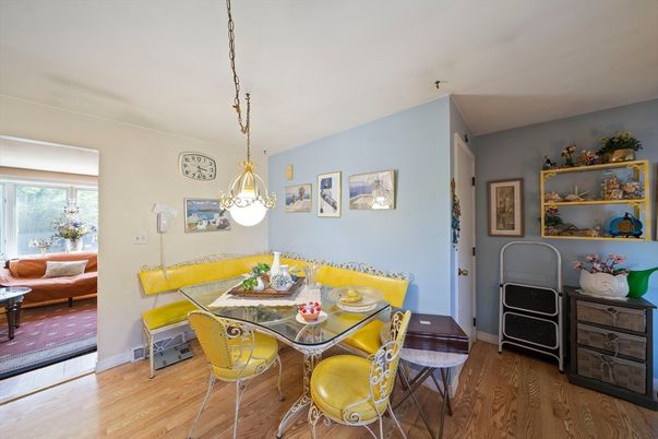 Dining room, Interior, Pendant Lights, Wood Texture Flooring