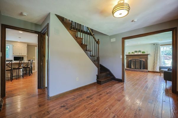 Fireplace, Interior, Recessed Lighting, Wood Texture Flooring