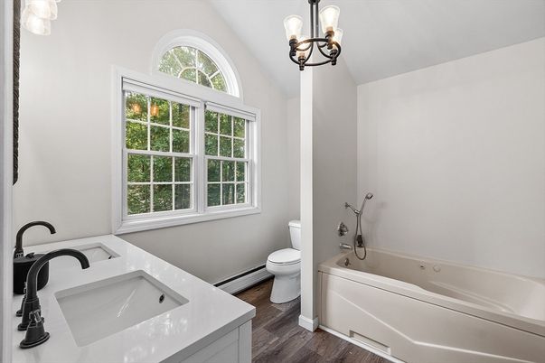Bathroom, Chandelier, Interior, Wood Texture Flooring