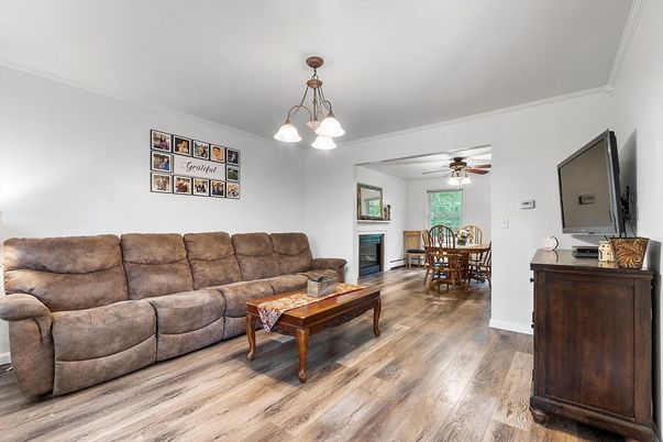 Dining room, Interior, Living room, Pendant Lights, Wood Texture Flooring