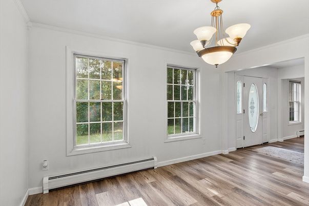 Chandelier, Empty room, Interior, Pendant Lights, Wood Texture Flooring
