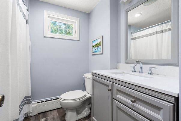 Bathroom, Interior, Recessed Lighting, Wood Texture Flooring
