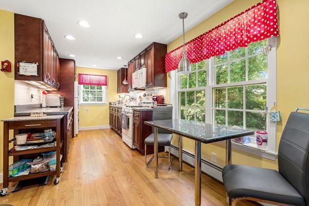 Interior, Kitchen, Pendant Lights, Recessed Lighting, Wood Texture Flooring