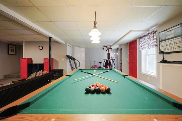 Billiard Table, Fitness Equipment, Game Room, Interior, Pendant Lights