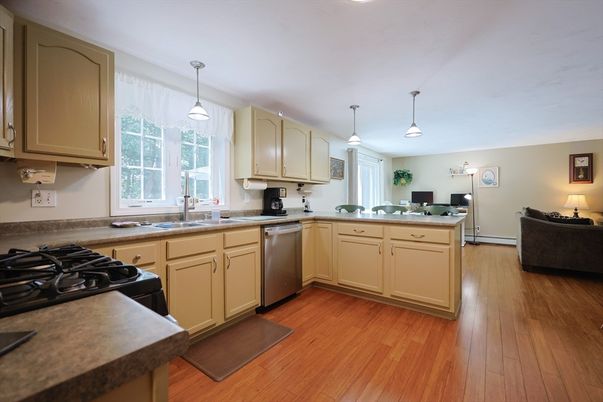 Interior, Kitchen, Pendant Lights, Wood Texture Flooring
