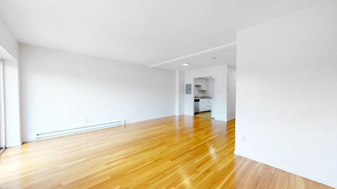 Empty room, Interior, Kitchen, Recessed Lighting, Wood Texture Flooring