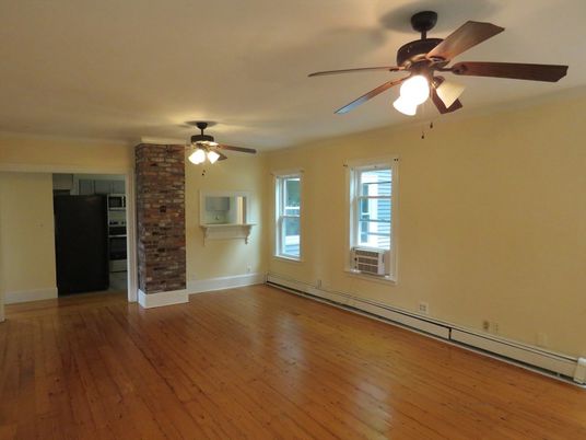 Empty room, Fireplace, Interior, Stone Walls, Wood Texture Flooring