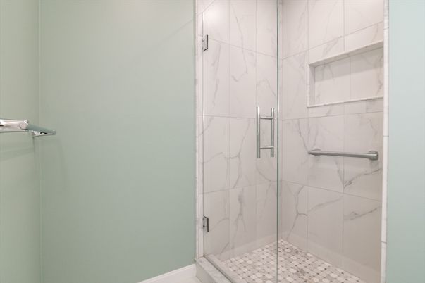 Bathroom, Glass Shower, Interior, Marble Walls