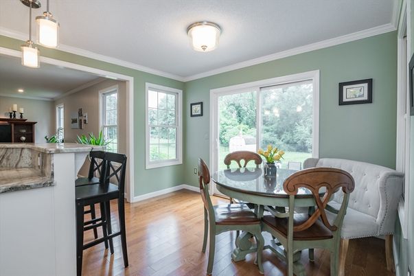 Dining room, Interior, Recessed Lighting, Wood Texture Flooring