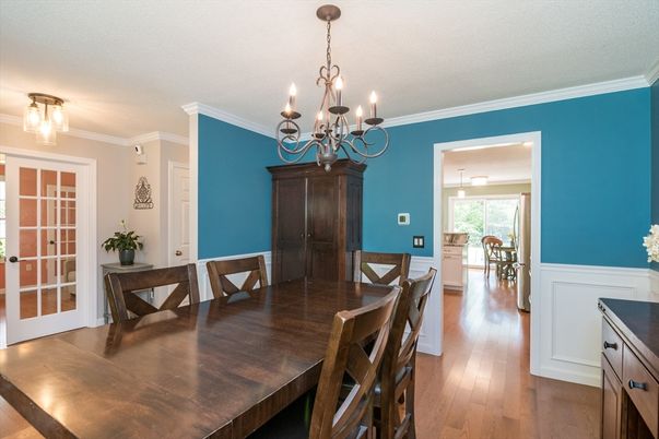 Chandelier, Dining room, Interior, Wood Texture Flooring