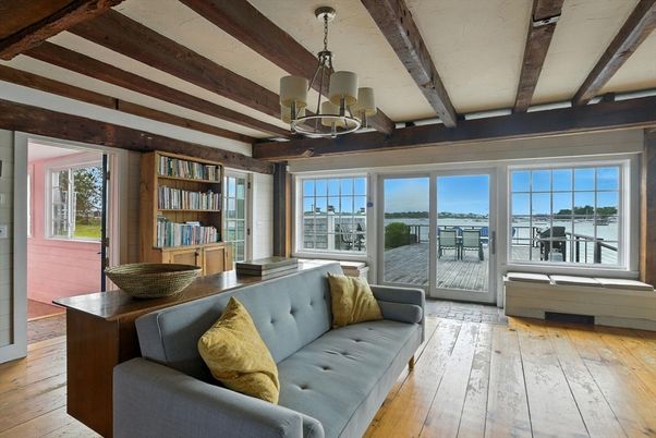 Chandelier, Interior, Living room, Water, Wooden Beams, Wood Texture Flooring