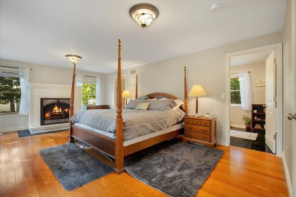 Bedroom, Fireplace, Interior, Wood Texture Flooring