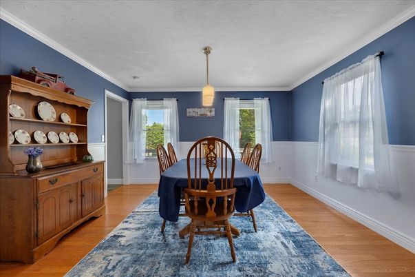 Dining room, Interior, Pendant Lights, Wood Texture Flooring
