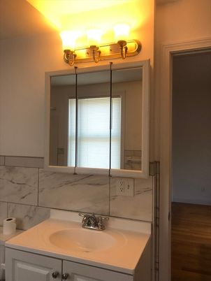 Bathroom, Interior, Marble Walls, Wood Texture Flooring