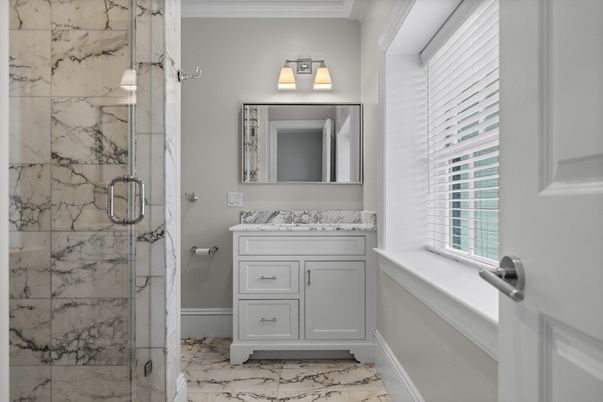Bathroom, Glass Shower, Interior, Marble, Marble Walls