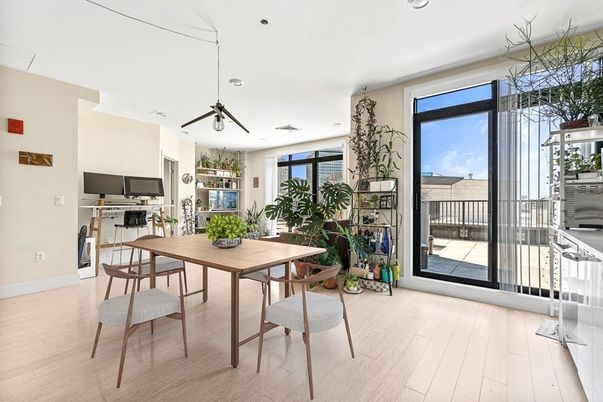 Dining room, Interior, Recessed Lighting, Wood Texture Flooring