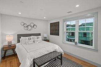 Bedroom, Interior, Recessed Lighting, Wood Texture Flooring