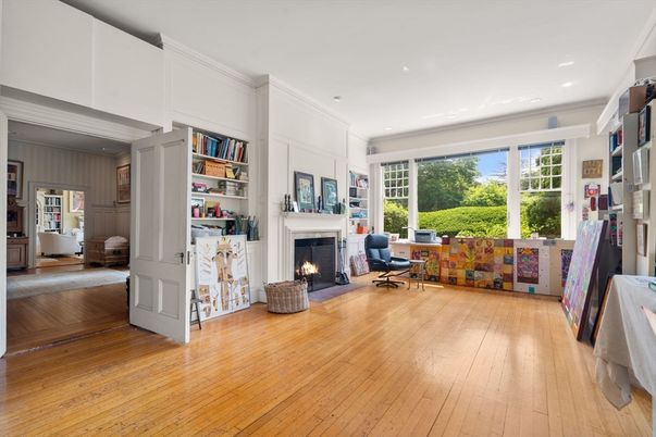 Fireplace, Interior, Recessed Lighting, Wood Texture Flooring