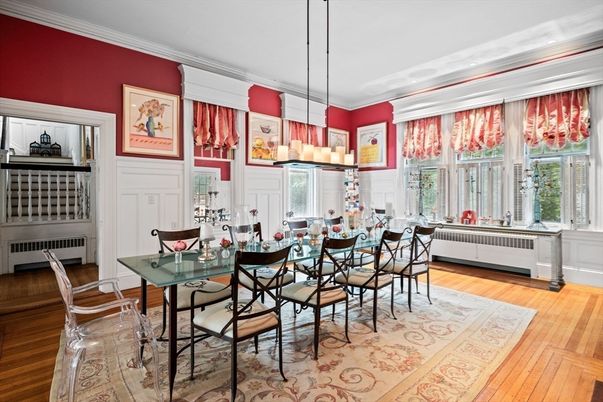 Chandelier, Dining room, Interior, Pendant Lights, Wood Texture Flooring