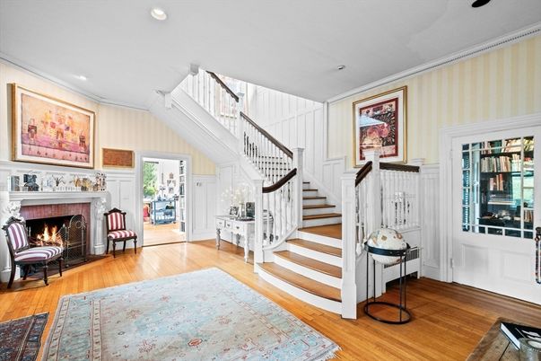 Fireplace, Interior, Recessed Lighting, Wood Texture Flooring