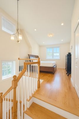 Bedroom, Interior, Pendant Lights, Recessed Lighting, Wood Texture Flooring