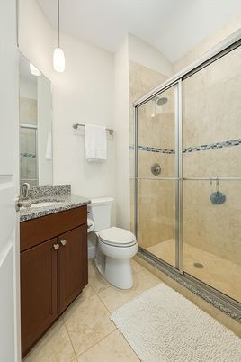Bathroom, Glass Shower, Interior, Pendant Lights