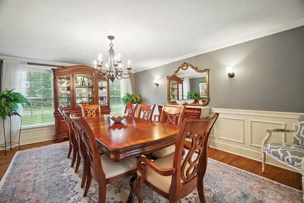 Chandelier, Dining room, Interior, Wood Texture Flooring