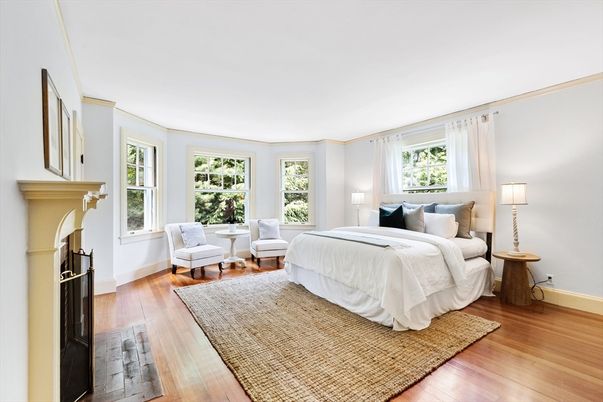 Bedroom, Fireplace, Interior, Wood Texture Flooring