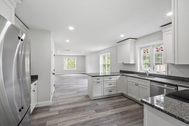 Interior, Kitchen, Recessed Lighting, Wood Texture Flooring