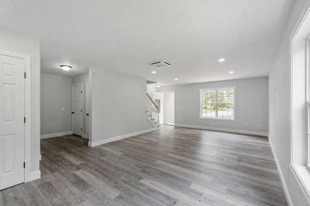 Empty room, Interior, Recessed Lighting, Wood Texture Flooring