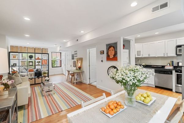Interior, Kitchen, Living room, Recessed Lighting, Stainless Steel Appliances, Wood Texture Flooring