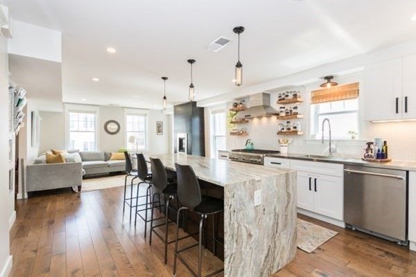 Interior, Kitchen, Living room, Pendant Lights, Recessed Lighting, Stainless Steel Appliances, Wood Texture Flooring