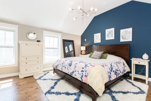 Bedroom, Interior, Pendant Lights, Wood Texture Flooring