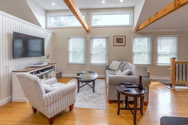 Interior, Living room, Recessed Lighting, Wooden Beams, Wood Texture Flooring