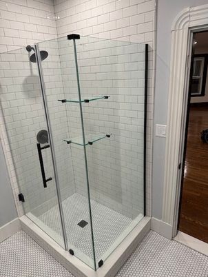 Bathroom, Glass Shower, Interior, Wood Texture Flooring