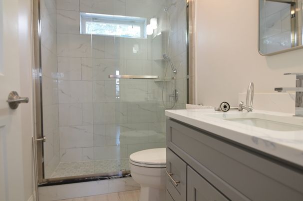 Bathroom, Glass Shower, Interior, Marble Walls