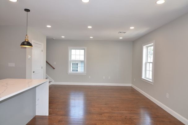 Empty room, Interior, Pendant Lights, Recessed Lighting, Wood Texture Flooring