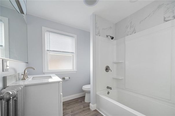 Bathroom, Interior, Marble Walls, Wood Texture Flooring