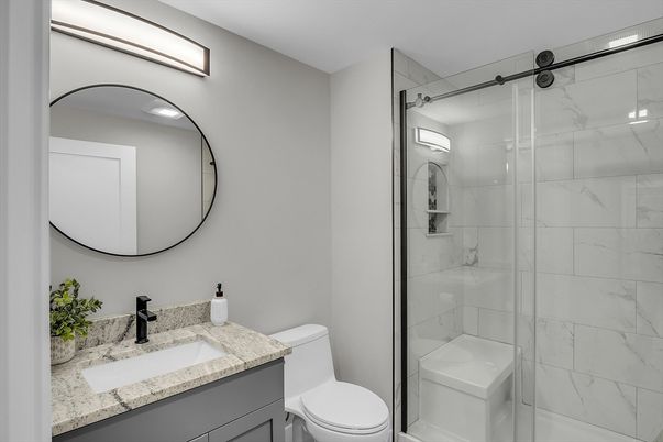 Bathroom, Glass Shower, Interior, Marble Walls